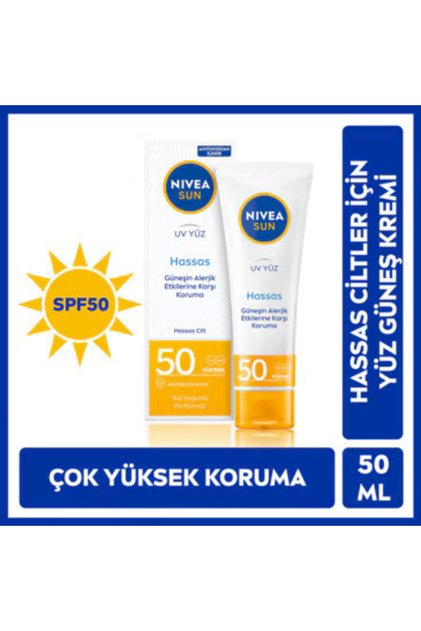 Açık Tenli Ve Hassas Ciltler İçin Yatıştırıcı Nemlendirici SPF 50 Koruyucu Yüz Güneş Kremi 50 ml