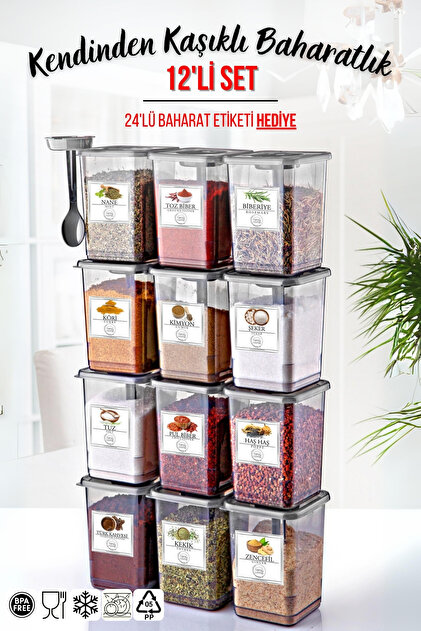 Nandy Home 12 Parça Etiketli 12'li Kendinden Kaşıklı Baharatlık
