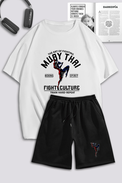 Unisex Women Men's Muay Thai Fight Culture Printed Oversize T-shirt and Shorts Tracksuit Set
