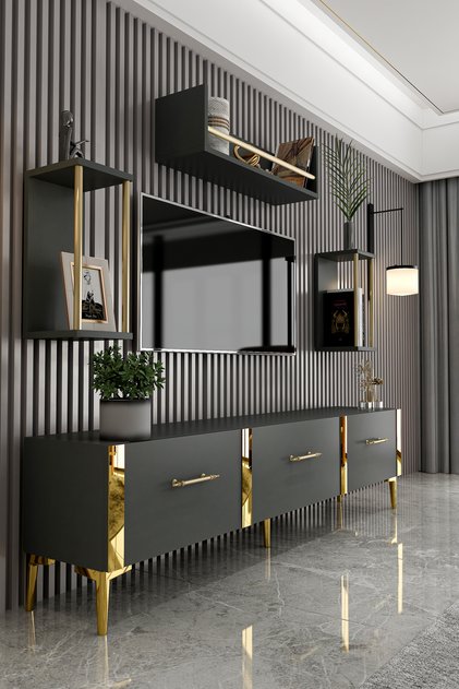 Laura Tv Ünitesi Antrasit Gold