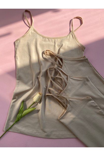 Women's 4-Pack Oval Collar Nude Colored Cotton Lycra Rope Strap Combed Cotton Tank Top