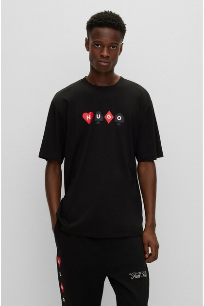 Hugo Playing Cards Printed Logo Black T-shirt - Price, Reviews