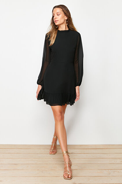 navy blue dress for baby girl Trendyol Collection Black Chiffon Mini Dress