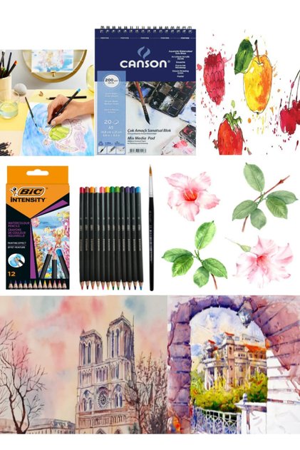 Bic Intensity Aquarelle Dry-watercolor Pen 12 Colors Canson Painting A5 200 gr Set