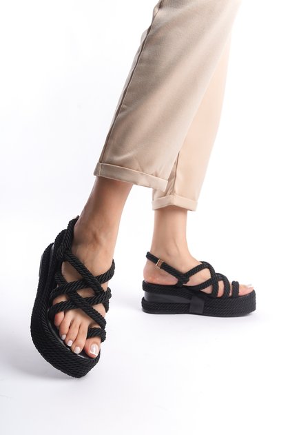 Catry Women's Wedge Heel Rope String Open Back Strap Flip Flop Daily Sandals