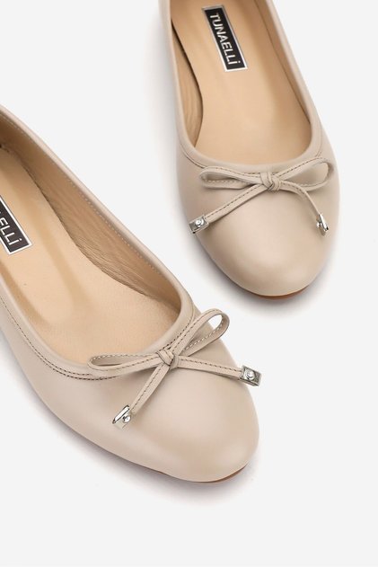 Women's Mink Genuine Natural Leather Bow Ballerinas