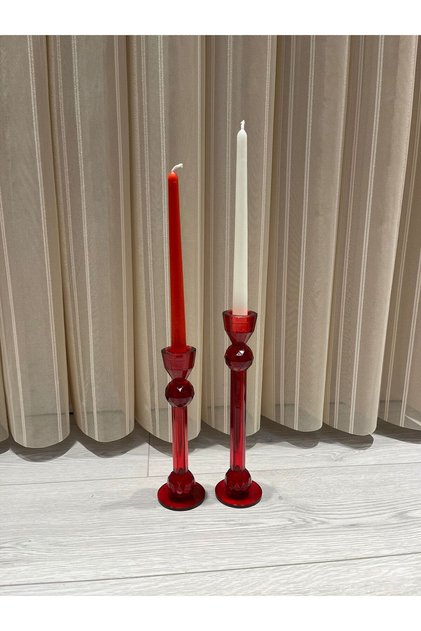 Özel Tasarım Konik 2'li Şamdan Mumu 25cm Dekoratif Mum Hediyelik El Yapımı