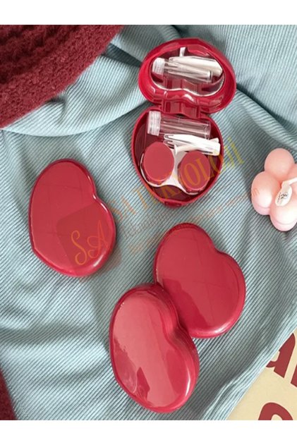 Lens kabı ve takma aparatı seti kalp aynalı (Kalp-KIRMIZI)
