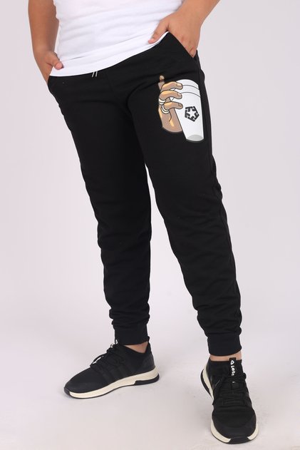 Coffee Cup Printed Detailed Pocketed Corded Boy's Sweatpants