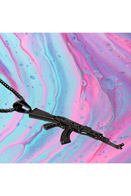 FG KONNİCHİWA Ak47 Gun Black Necklace Steel Gold Necklace- Trendyol