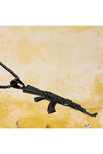 FG KONNİCHİWA Ak47 Gun Black Necklace Steel Gold Necklace- Trendyol