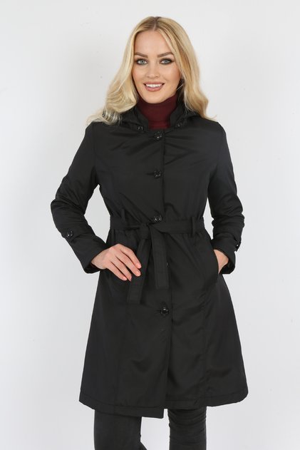Women's Black Color New Trench Coat Raincoat