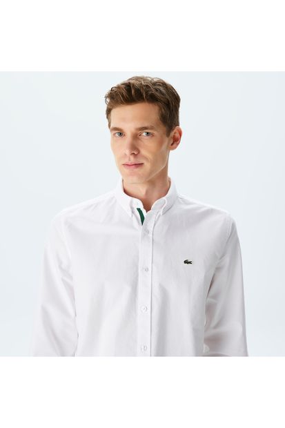 Lacoste Erkek Slim Fit Düğmeli Yaka Beyaz Gömlek - 4