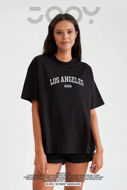 Women's Los Angeles The 1987 Printed Black Oversize T-shirt