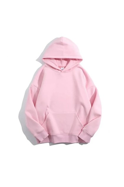 Unisex Pink Basic Hooded Unprinted Oversized Wide 3-Thread 100% Cotton Hoodie Sweatshirt