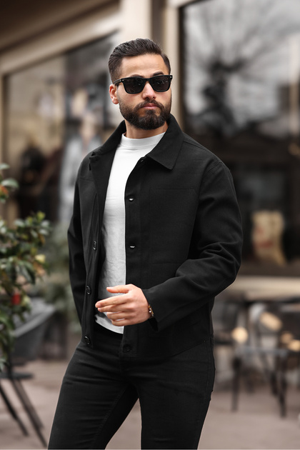 MEN'S BUTTONED SPOON JACKET WITH POCKET DETAIL