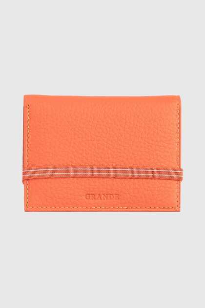 325 Genuine Leather Horizontal Card Holder with Transparent Chamber Arsel Orange