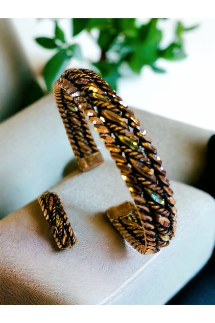 Laser Cut Pure Copper Anti-Allergic Bracelet & Ring Copper Jewelry Set