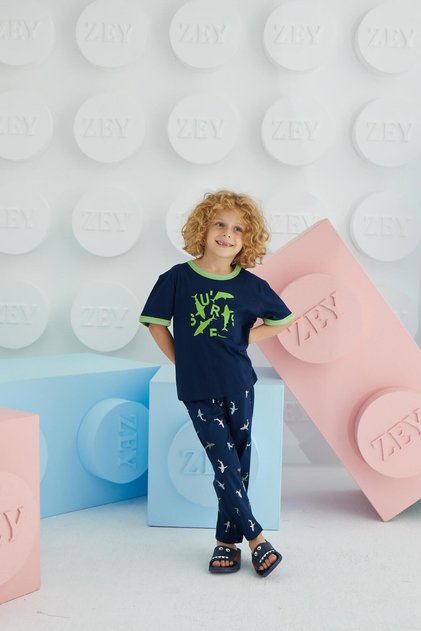 Boy's Short Sleeve Navy Blue Pajama Set