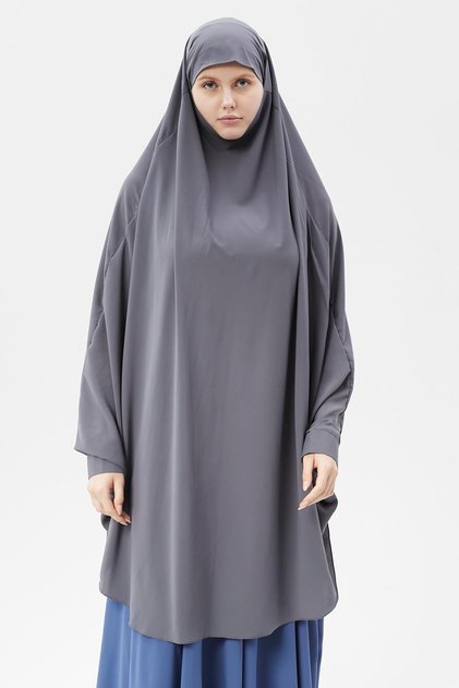 Kadın Tesettür Medine İpeği Çarşaf Üstü Peçeli Sufle Hijab Füme
