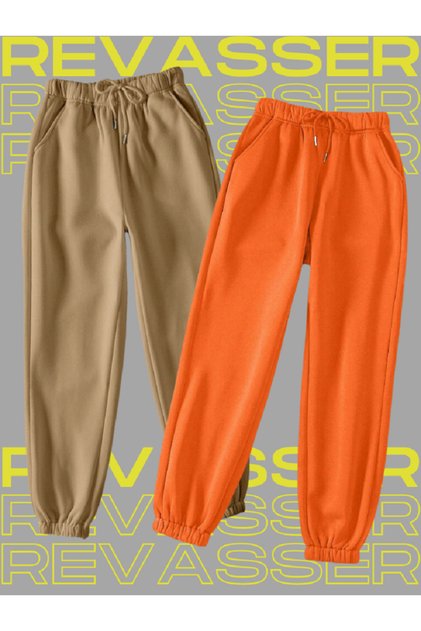 Unisex Kadın/Erkek 2'li Düz Özel Renkli Jogger Eşofman Altı