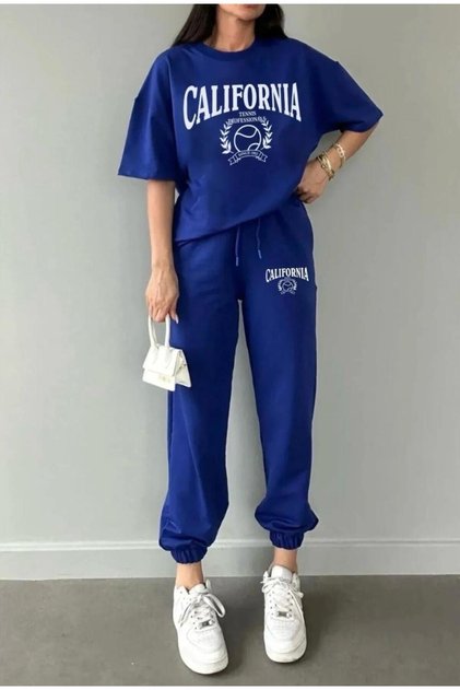 Set trening damă Saks blue california imprimat tricou-jogger