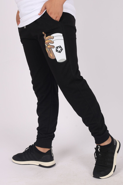 Coffee Cup Printed Detailed Pocketed Corded Boy's Sweatpants