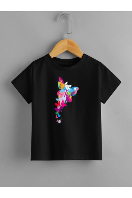 Kids Trend Model Black T Shirt Butterfly Printed Cotton