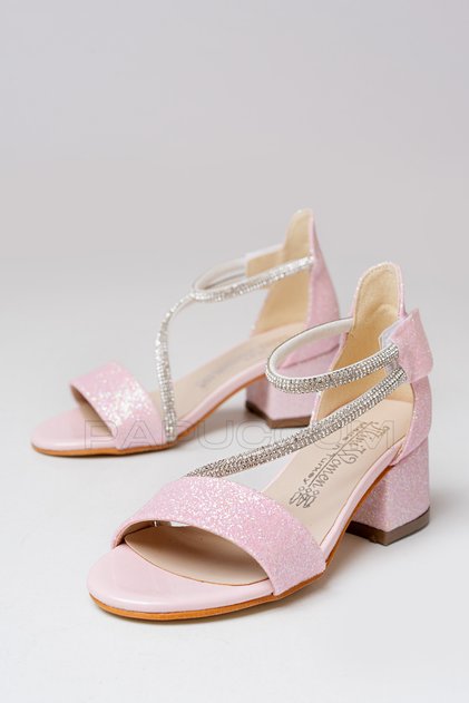 Girl's Pink Velcro Stoned Comfortable Evening Dress Shoes