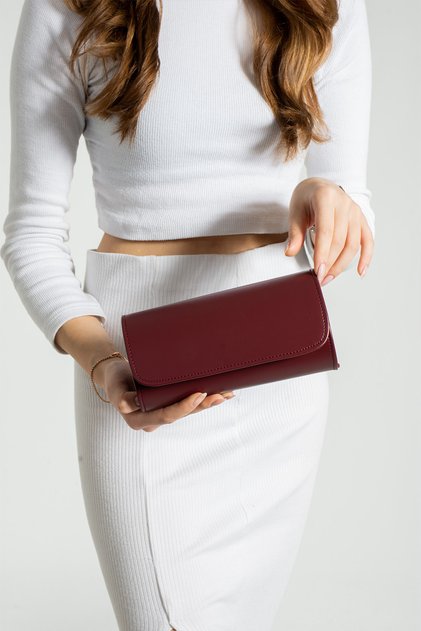 Claret Red Shiny Matte Leather Evening Bag