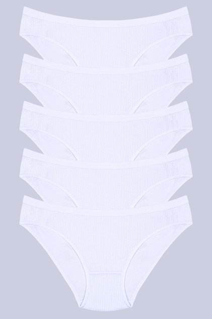 Chiloți bikini cu nervuri, 100% bumbac, 5 piese