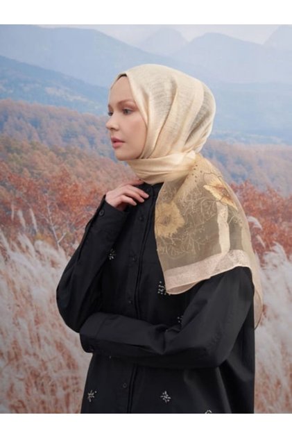 Nakışlı Firuze Şal - Bej