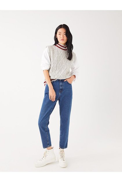 LCW Jeans Yüksek Bel Mom Fit Cep Detaylı Kadın Rodeo Jean Pantolon (S3)