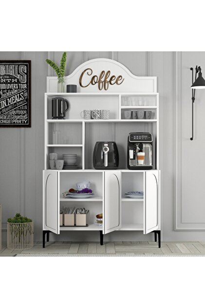 Variant Mobilya Lyon Kahve Köşesi Çok Amaçlı Dolap - Beyaz / Siyah