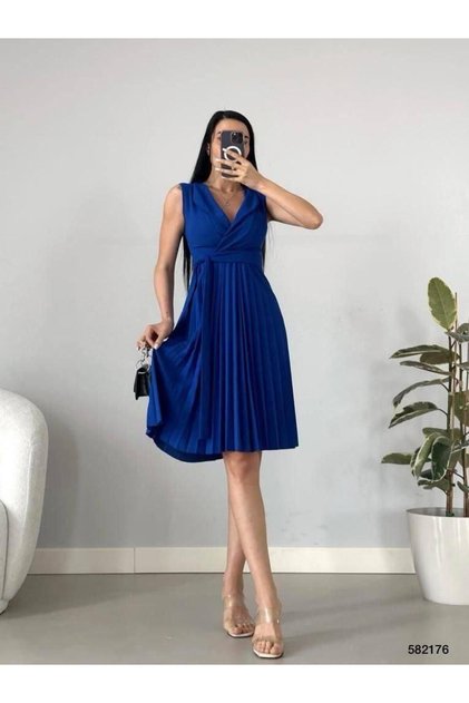 Women's Jacket Collar Skirt Pleated Belted Crepe Dress (Color)
