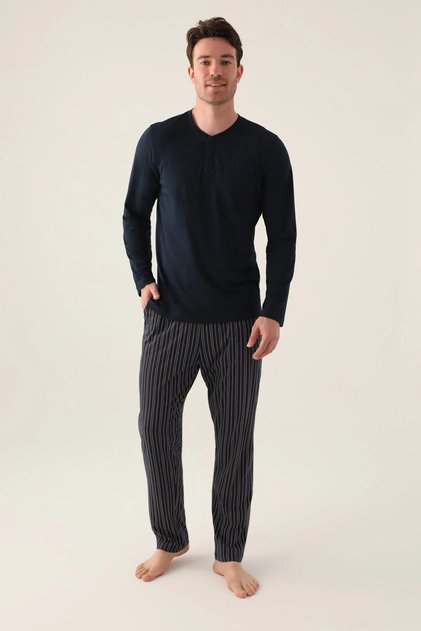 Cotton Long Sleeve Men's Pajamas Set Large Size Option Boxed V87