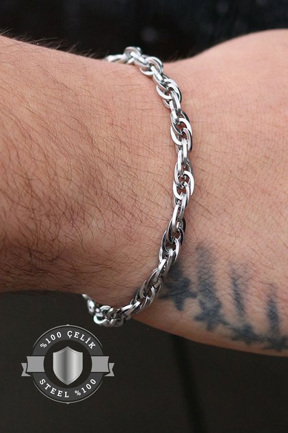 Double Engraved Tarnish Resistant Silver Color 100% Stainless Steel Bracelet