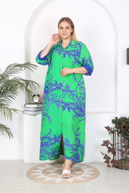 WOMEN'S LARGE SIZE GREEN BLUE SHIRT DRESS