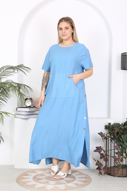 WOMEN'S LARGE SIZE BLUE SIDE SLIT DRESS