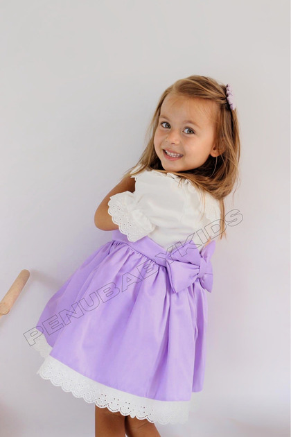 Mora Purple Bow Short Sleeve Baby Girl Dress - Candy