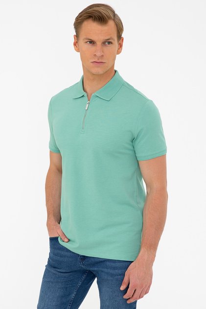 Light Green Slim Fit Polo Collar T-Shirt