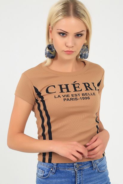 EMJEY Kadın Taba Cheri Baskılı Yanı Şerit Detaylı Bluz She0220190106 - 2