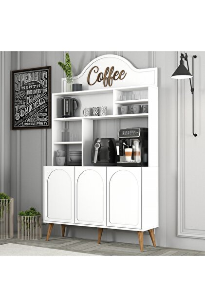 Variant Mobilya Lyon Kahve Köşesi Çok Amaçlı Dolap - Beyaz / Ceviz