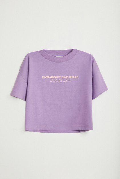 Agate-Grm24025 100% Cotton Printed Short-Sleeved Girls' T-Shirt Lilac T-Shirt