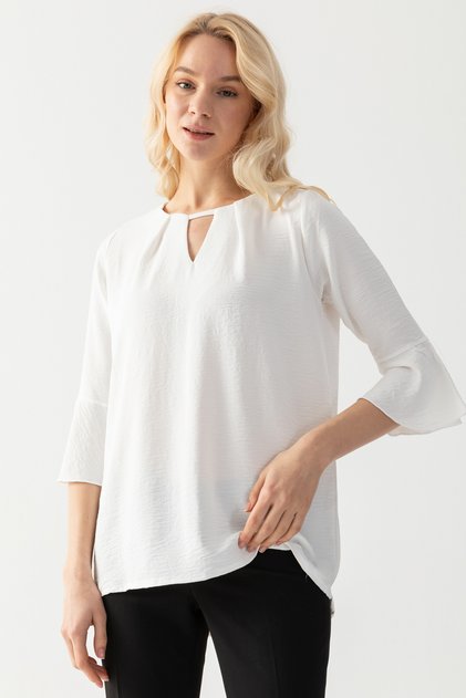 Women's White Drop Collar Half Sleeve Loose Cut Aerobin Tunic