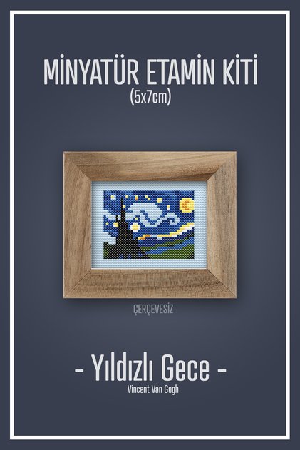 Yıldızlı Gece (STARRY NİGHT) Dmc Muline Çerçevesiz Mini Etamin Kiti 10x10cm