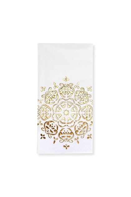 33x33 cm Altın Varak Mandala Desenli 16'lı 1/8 Katlama Beyaz Renkli Kağıt Peçete