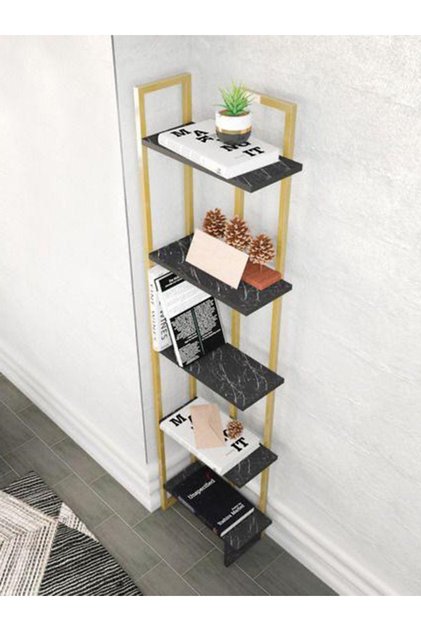 Endüstriyel Tasarim 5 Katlı Köşe Kitaplık, Aksesuar Rafı, Metal Çiçeklik