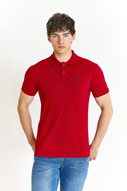 US POLO ASSNMEN'S WOVEN POLO NECK Claret Red T-SHIRT