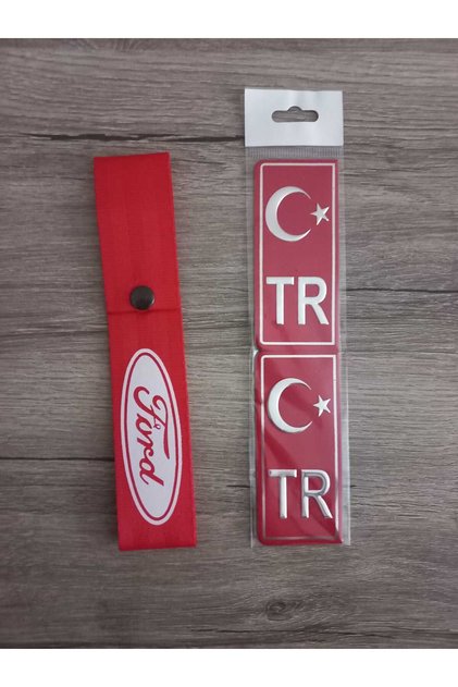 Ford Uyumlu Kırmızı Renk Yüksek Kalite Tampon Dili & Çeki Ipi ve Tr Plaka Krom Sticker 2'li